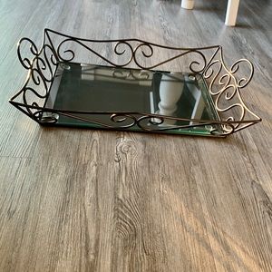 NWT Wrought Iron With Glass Insert Panel Serving Tray